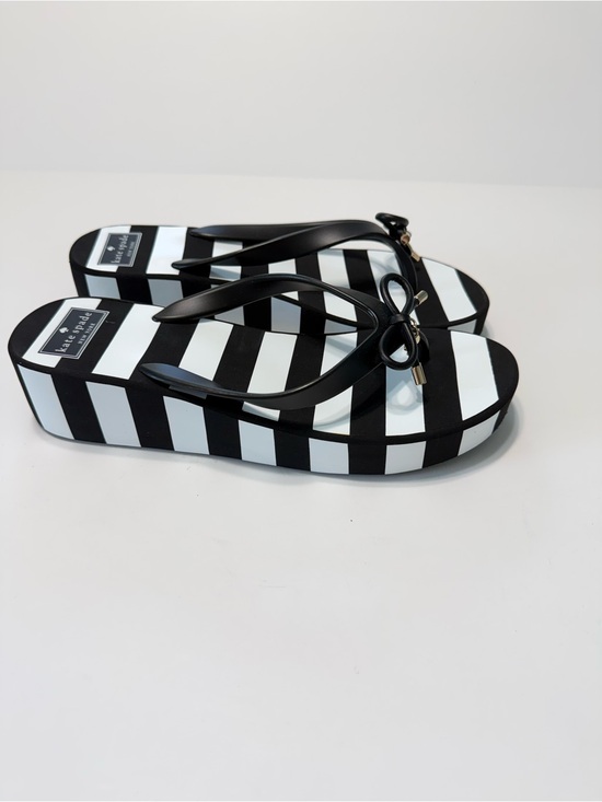 kate spade Shoes - kate spade Rhett Black White Stripes Wedge Platform Thong Sandals Bow Size 10